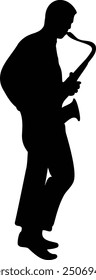 Jazz Musician Silhouette on White Background. Vector Black Silhouette with Flat Design