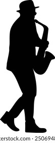 Jazz Musician Silhouette on White Background. Vector Black Silhouette with Flat Design