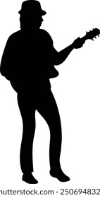 Jazz Musician Silhouette on White Background. Vector Black Silhouette with Flat Design