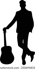 Jazz Musician Silhouette on White Background. Vector Black Silhouette with Flat Design