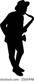 Jazz Musician Silhouette on White Background. Vector Black Silhouette with Flat Design