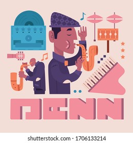 Jazz Musician Vector Set Cartoon Style