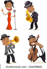 Jazz musicians cartoon illustrations