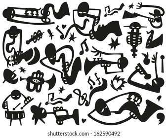 Jazz musicians play on tubes - doodles set