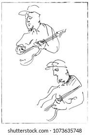 Jazz musicians playing music. Guitar player sketch.
