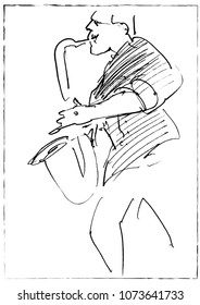 Jazz musicians playing music. Saxophonist sketch.