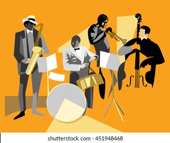 Jazz musicians:saxophonist,drummer,trumpet player & bassist 