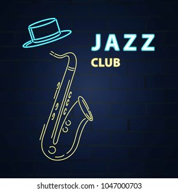 Jazz Neon. Saxophone. Jazz neon club. Vector illustration design.