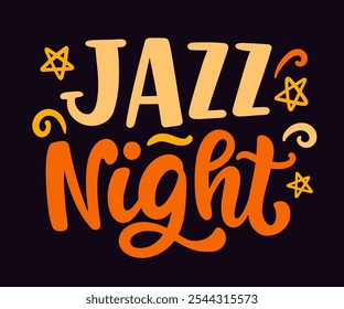 Jazz Night Festival Lettering Banner, Poster Typografie. Moderne Kalligrafie. Handschrift Vektor Typografie Design, Vintage Retro Stil.