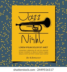 Jazz-Nachtgezeichnete Text-Schreibschrift Typografie Trompete Instrument Minimal ArtWork Design.
