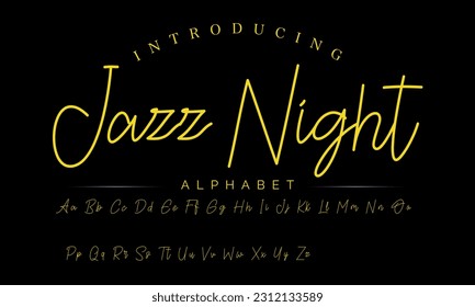 Jazz Night Lettering Unterschrift Schriftart einzeln auf grauem Hintergrund. brus-Stilalphabet. Vektorlogo-Buchstaben.