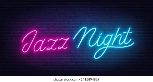 Jazz Night neon lettering on brick wall background