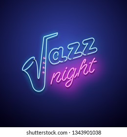 Jazz night neon sign. Vector illustration.