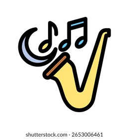 Jazz Night ícone plano de cor contorno, mini ilustração para relaxamento, festa, pubs e bares UI, kit UX, app e desenvolvimento web, digital ou impressão.