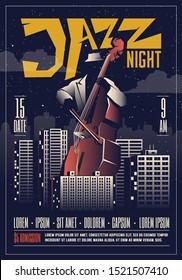 Jazz night party or live concert or live  music event flyer template. Jazz music poster concept. Vector illustration.