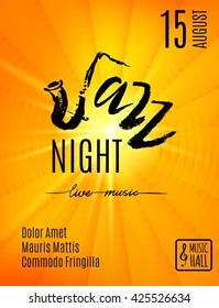 Jazz Night, poster background template. Hand drawn Typographic flyer or poster. Vector design. 