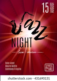 Jazz Night, poster background template. Hand drawn Typographic flyer or poster. Vector design. 