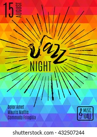 Jazz Night, poster background template. Hand drawn Typographic flyer or poster. Vector design. 