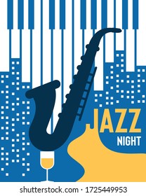 Jazz night poster design. Invitation for music festival. Vector design template with place for your text. Jazz poster music, musical band invitation illustration. Jazz music instrument background