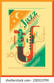 Diseño de afiche de la noche de jazz. Ilustración vectorial.