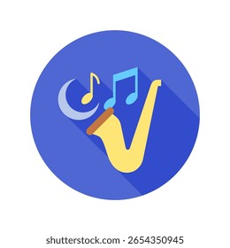 Jazz Night ícone de cor plana arredondado, mini ilustração para relaxamento, festa, estilo de vida, pubs e bares UI, kit UX, app e desenvolvimento web, digital ou impressão.