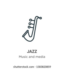 Jazz outline vector icon. Thin line black jazz icon, flat vector simple element illustration from editable music concept isolated on white background