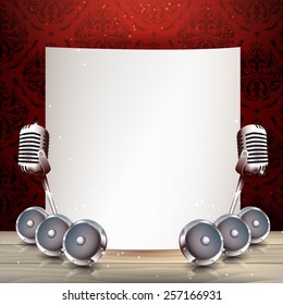 Jazz pattern background with paper and microphones with place for your text