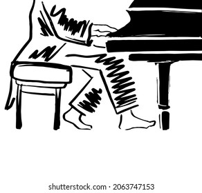 Jazz pianist in black and white - vector illustration