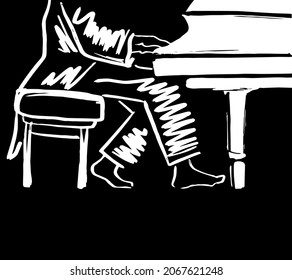 Jazz pianist in black and white - vector illustration
