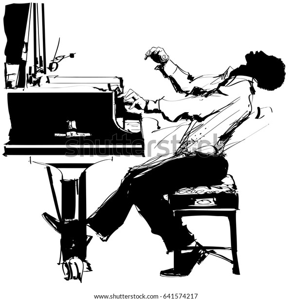白黒のジャズピアニスト ベクターイラスト のベクター画像素材 ロイヤリティフリー