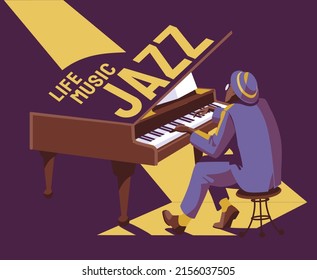 Jazz pianist. Flat vector illustration. Poster flyer design for concert, festival