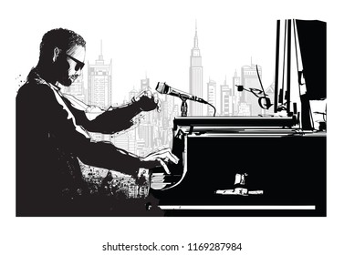 Jazz pianist in New York - vector illustration