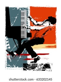 Jazz pianist on a grunge background - vector illustration