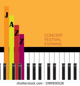 Jazz piano concept on bright yellow background. Vector illustration. Concept for creating a cover, poster, banner, invitation. All design elements without cropping.