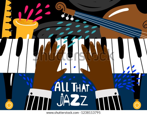 Jazz piano poster. Blues and jazz rhythm\
musical art festival, vintage music band concert poster template in\
modern style vector\
illustration