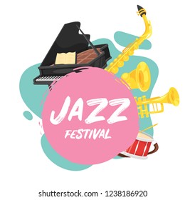 Jazz poster background. Vector template for festival event with musical instruments.