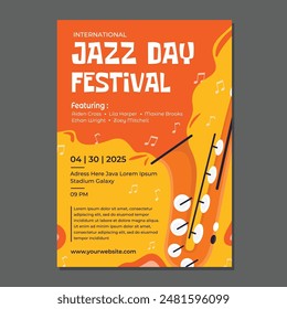 Cartel de Jazz Cartel de festival de Jazz con ilustración plana de micrófono de trompeta. Plantilla de diseño de volante de festival de música.