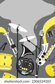 Jazz poster, flyer template flat vector design. Hand drawn style, live music event.