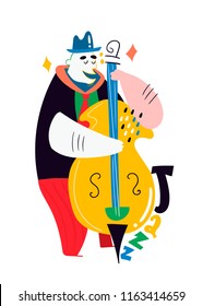 Jazz poster. Man with contrabass. Colored vector illustration