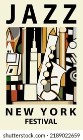 Jazz poster with saxophone in New York - Vector illustration (Ideal for printing, poster or wallpaper, house decoration) 
