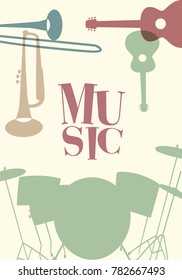 Jazz Poster. Set of musical instruments typical of jazz music