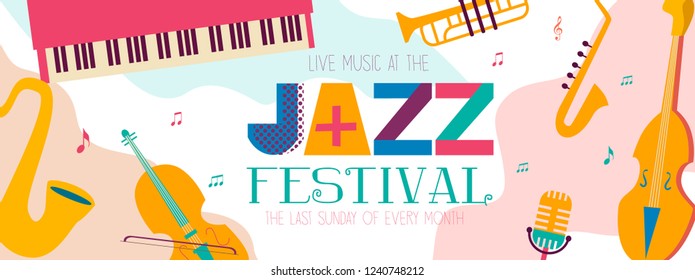 Jazz poster template of music instruments. Editable vector illustration
