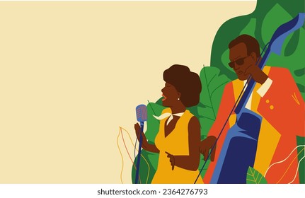 Jazz posters. Music concert flyer. Festival orchestra performers. Retro band with singers and musicians. Advertising banners design. Vector.
