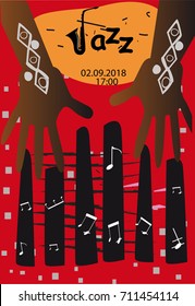  Jazz posters with musicians and musical instruments. Hand drawn vector illustration.