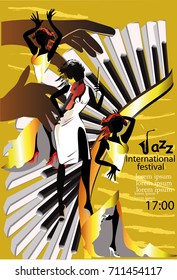  Jazz posters with musicians and musical instruments. Hand drawn vector illustration.