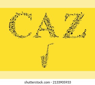 
Jazz practice with vector notes. Jazz design and music poster. Musical note and illustration saxophone practice. Typography jazz lettering.
Translate : '' Jazz. ''