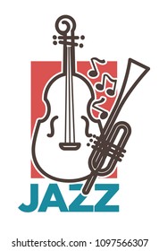 Jazz promo poster with classic musical instruments and notes