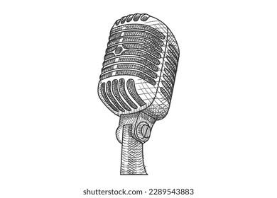 Jazz retro studio microphone illustration linear style