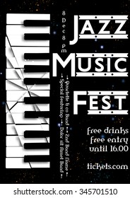 Jazz, rock or blues music poster template. Abstract  background with broken synthesizer for card, flyer, leaflet, brochure, banner, web design.