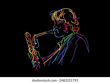 Jazz sax player neon sign vector illustration